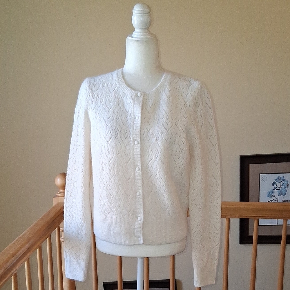 J. Crew Cream Open-Knit Cardigan Sweater - Picture 2 of 9